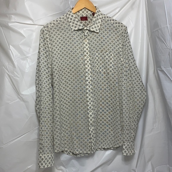 Men’s & Sons Garment Co Off White W Blck Clover Button Dn Long Sleeve Shirt S L - Picture 2 of 5